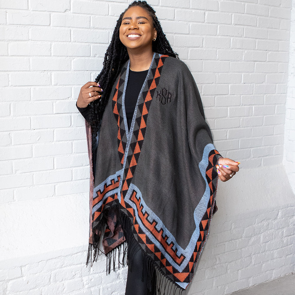 Ladies Aztec Fringe Poncho | Marleylilly