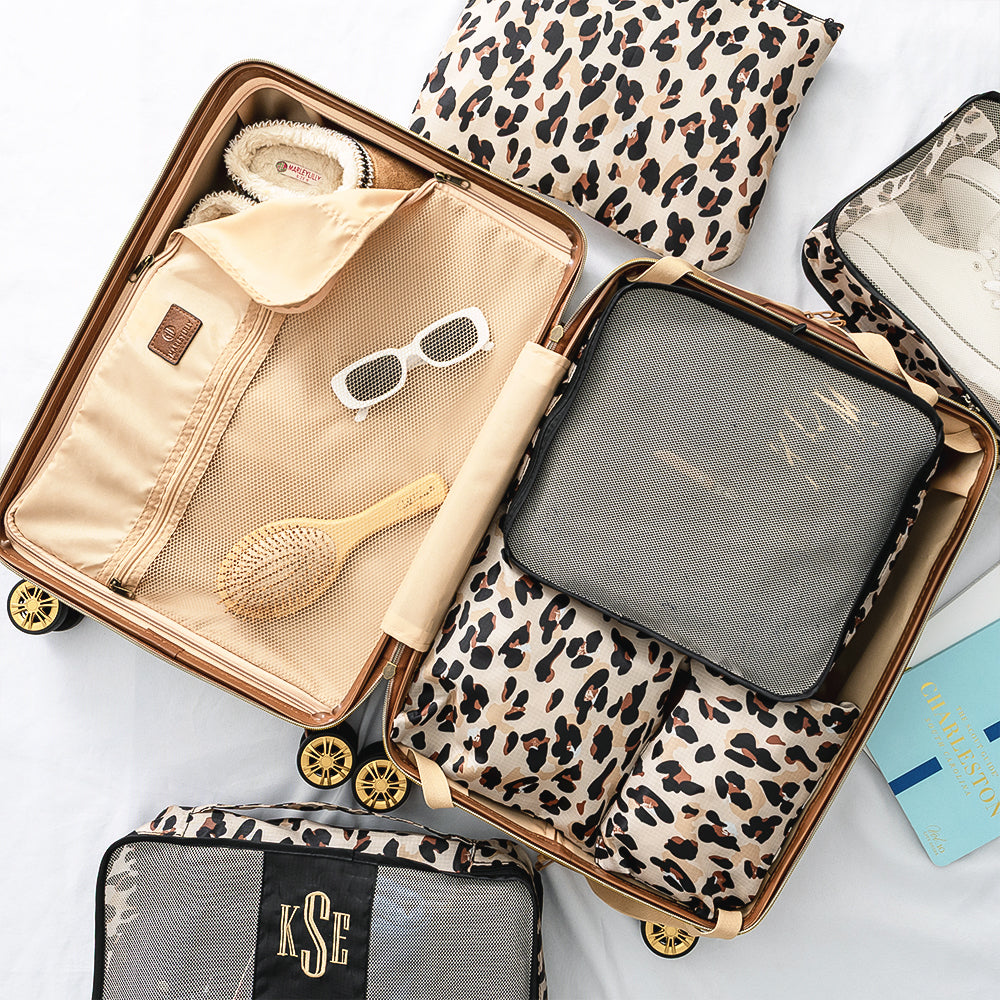 open inside shot of vintage carry on suitcase flatlay FA26