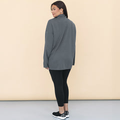 back of monogrammed quilted pullover in charcoal