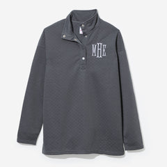 monogrammed quilted pullover in charcoal