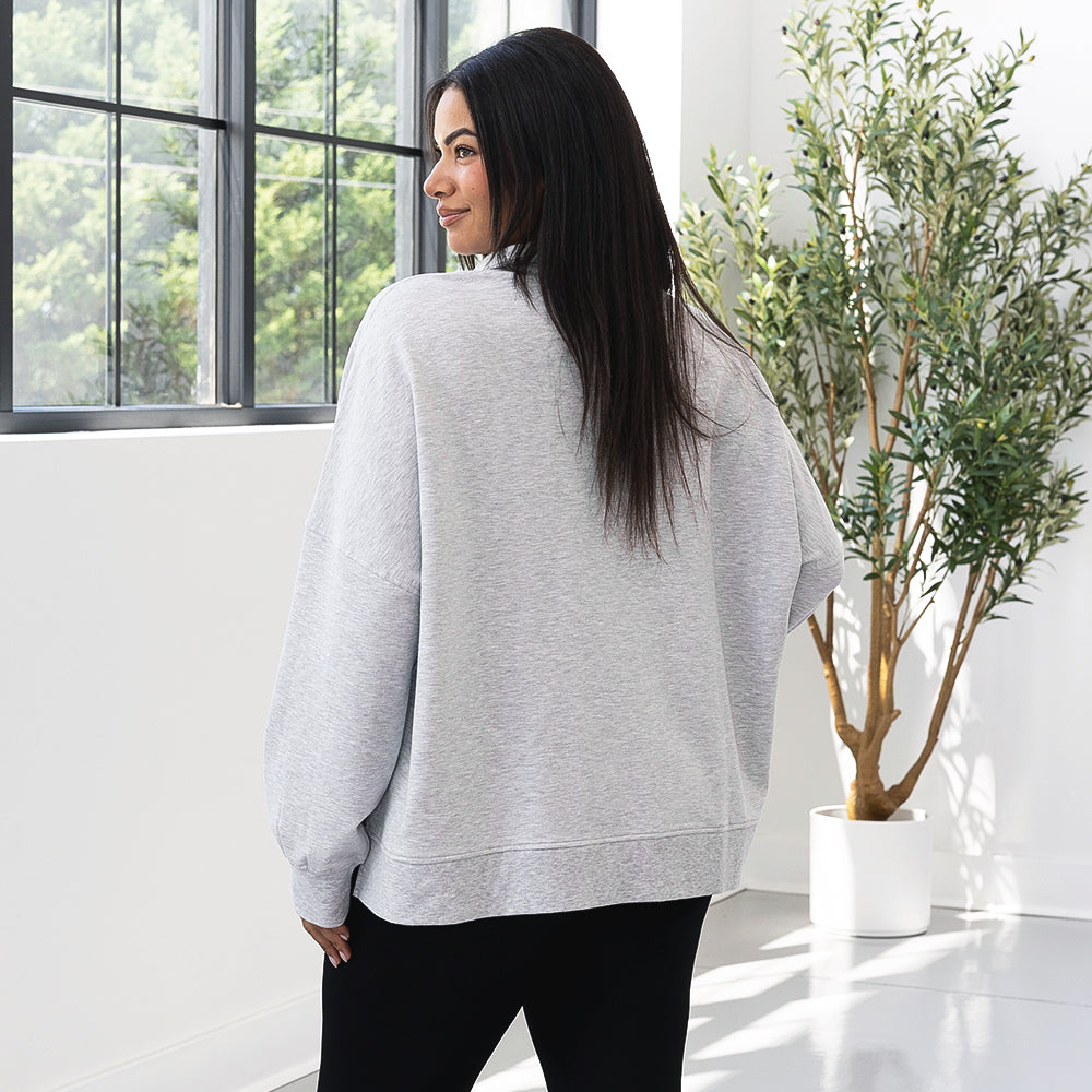 oversized quarter zip pullover on julia ann from behind