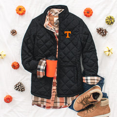 fall tennessee volunteers black puffer jacket ootd