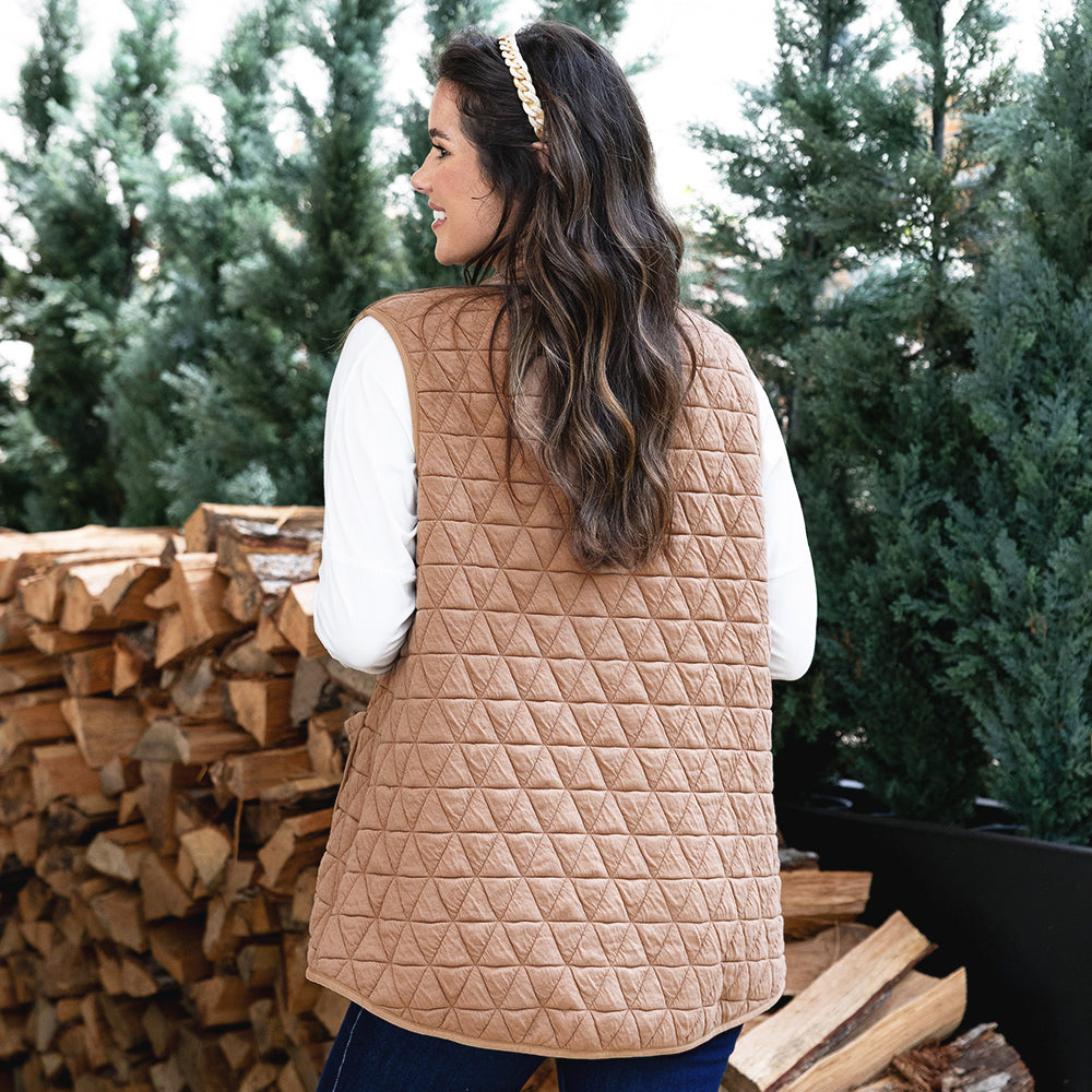 almond quilted vest on peyton back view