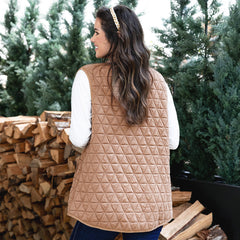 almond quilted vest on peyton back view