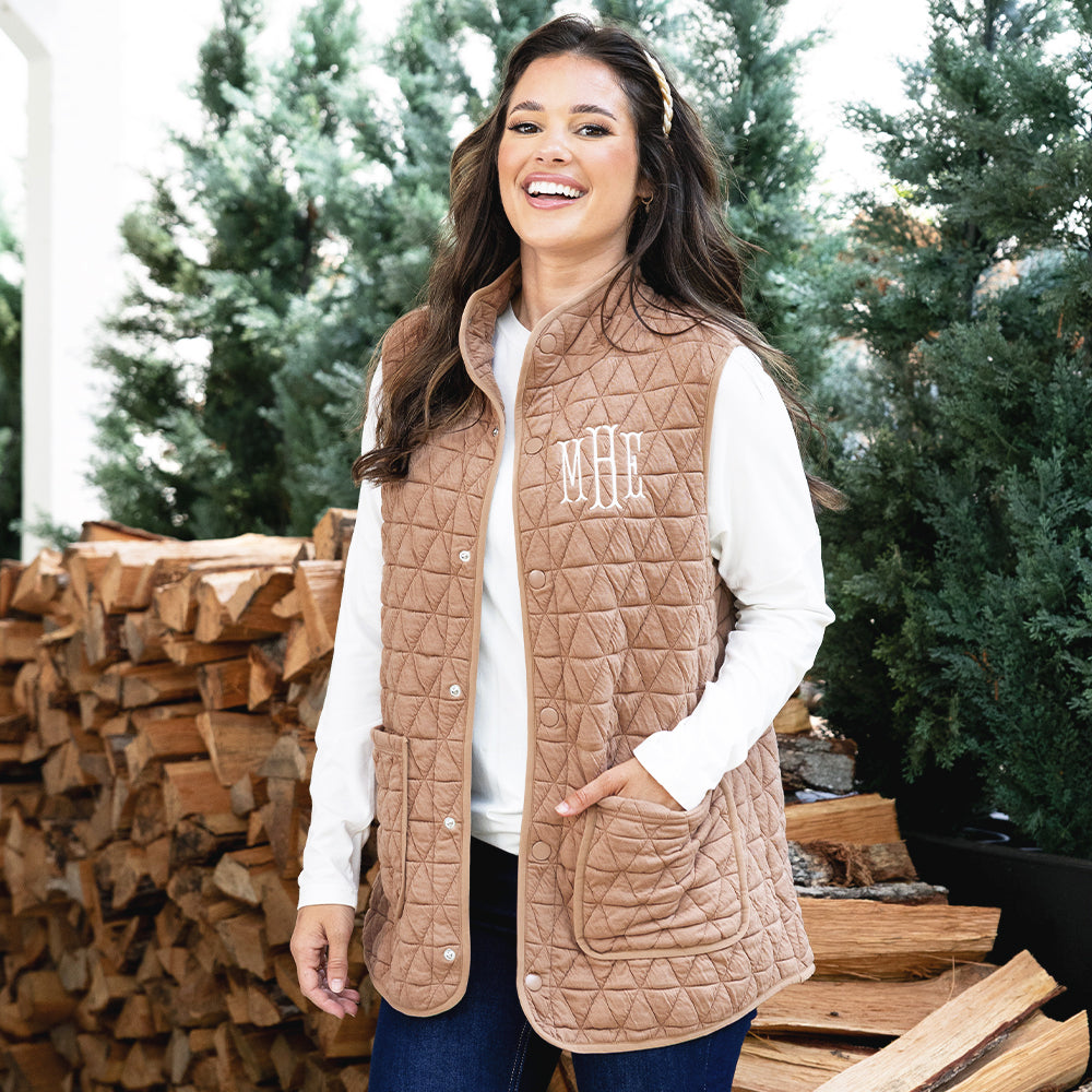 almond quilted vest on peyton