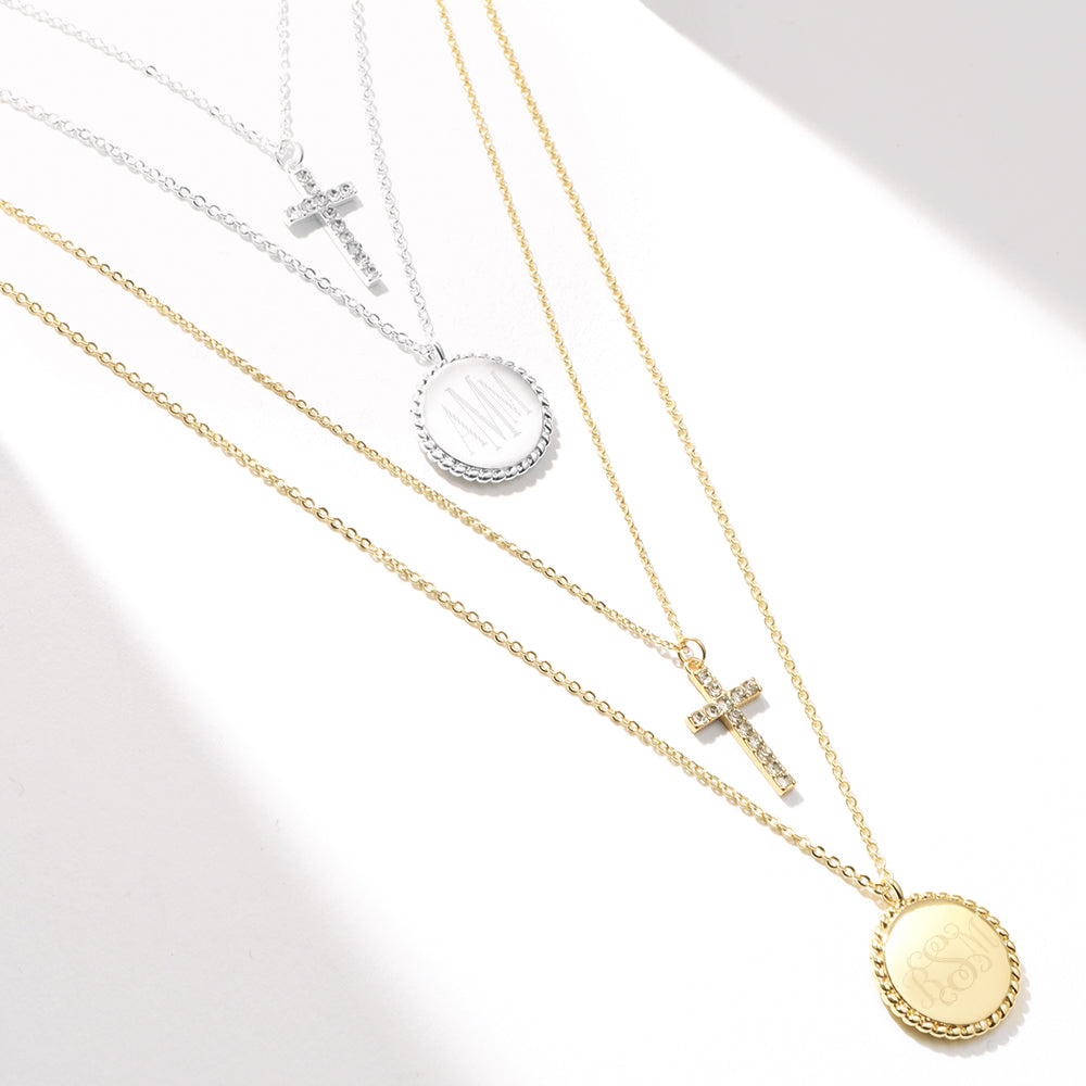 personalized kids cross necklace in gold and silver