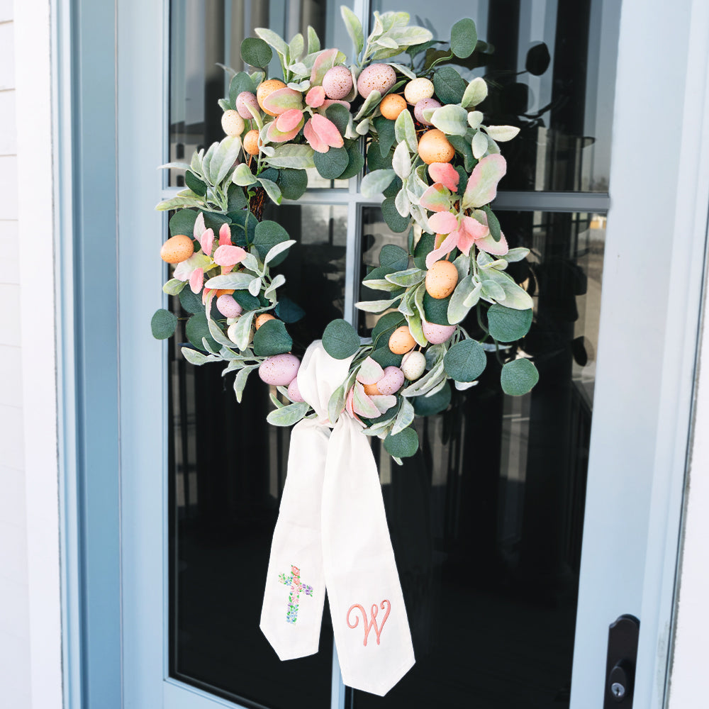 cross spring personalized easter wreath sash on door