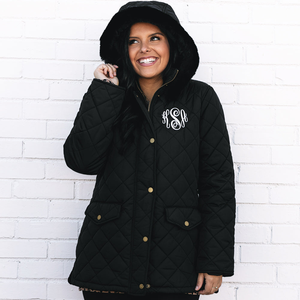 [megan] Monogrammed Winter Coat in Black