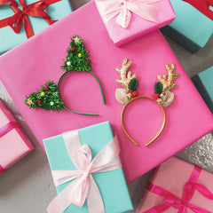 Duo Holiday Festive Headband in Reindeer and Christmas Tree with presents