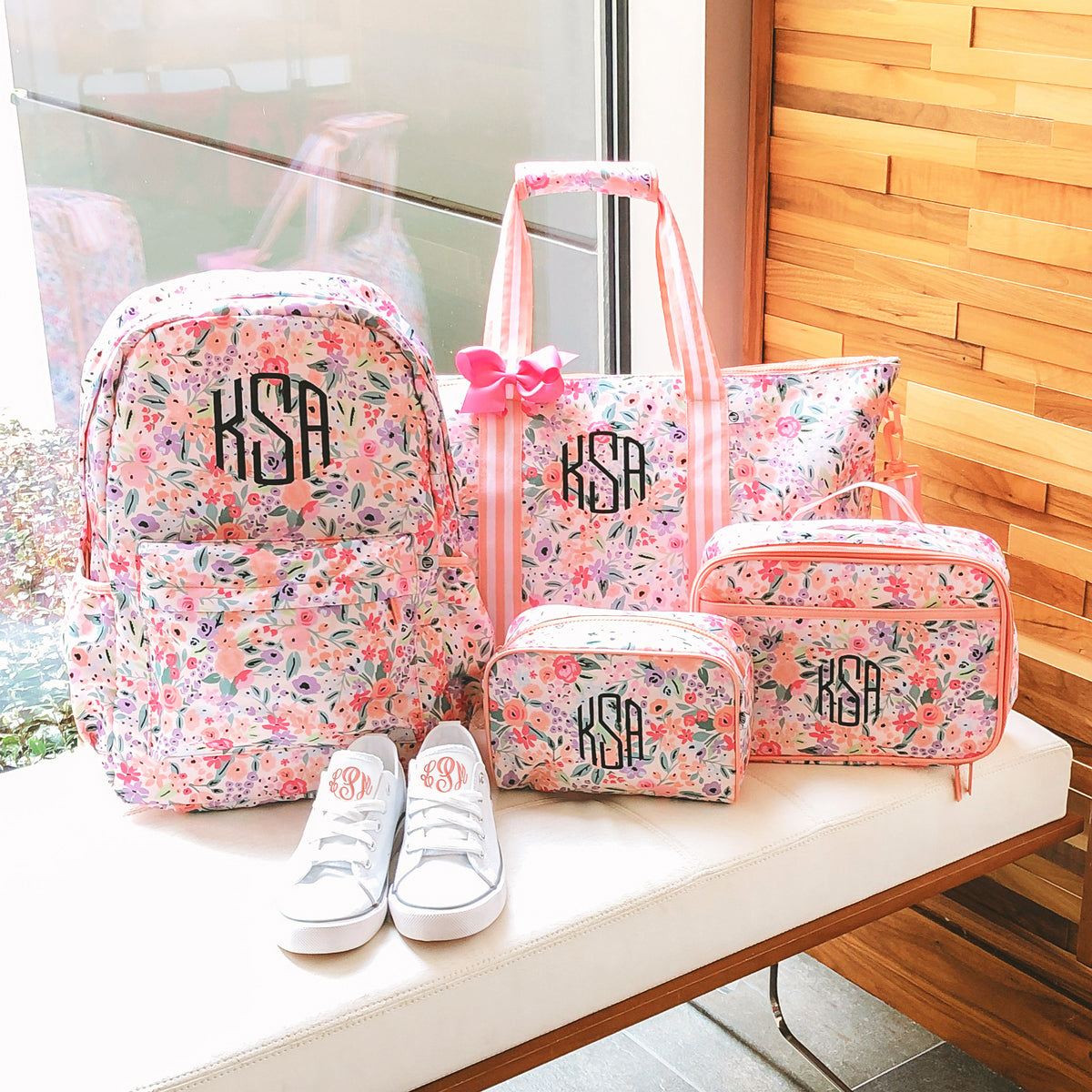 kids coral floral weekend bag and backpack set