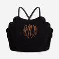 Monogrammed Scalloped High Neck Bikini Top - Black