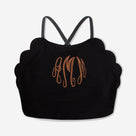 Monogrammed Scalloped High Neck Bikini Top | Black