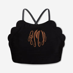 Monogrammed Scalloped High Neck Bikini Top - Black