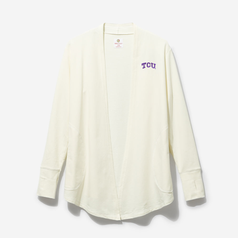 tcu horned frogs sweatshirt cardigan in heathered oatmeal
