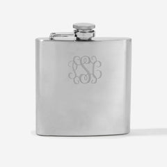monogrammed silver drink flask with smaller monogram