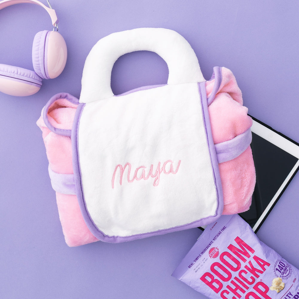packed personalized kids travel blanket 