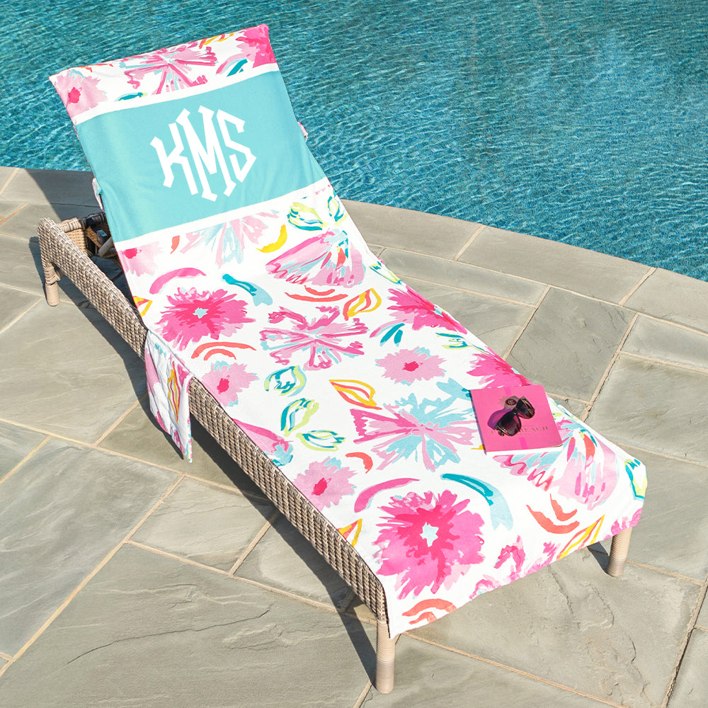painted petals chair cover at pool hot pink monogram uddish
