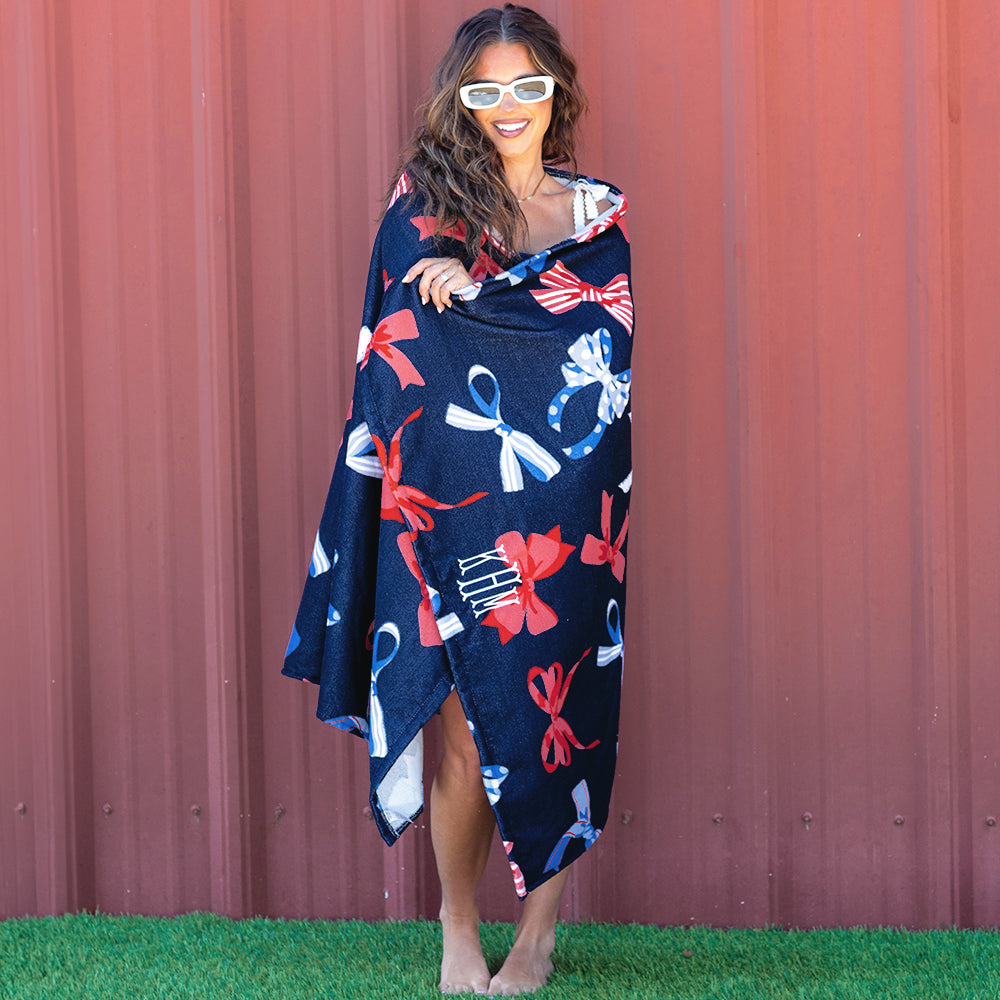 patriotic bows beach towel wrapped around peyton