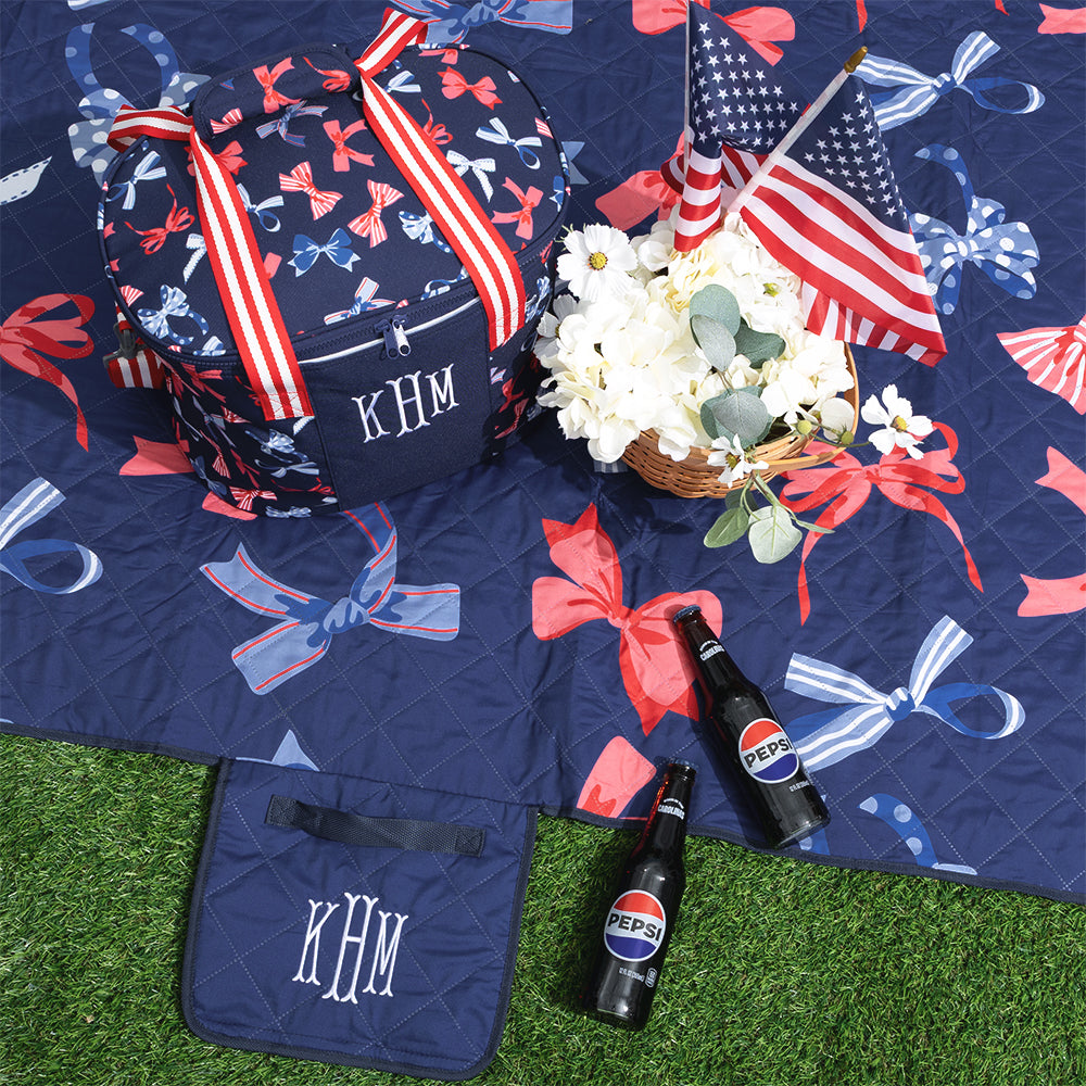 patriotic bows picnic blanket with cooler