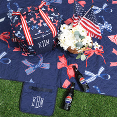 patriotic bows picnic blanket with cooler