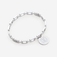 Monogrammed Pave Chainlink Bangle in Silver