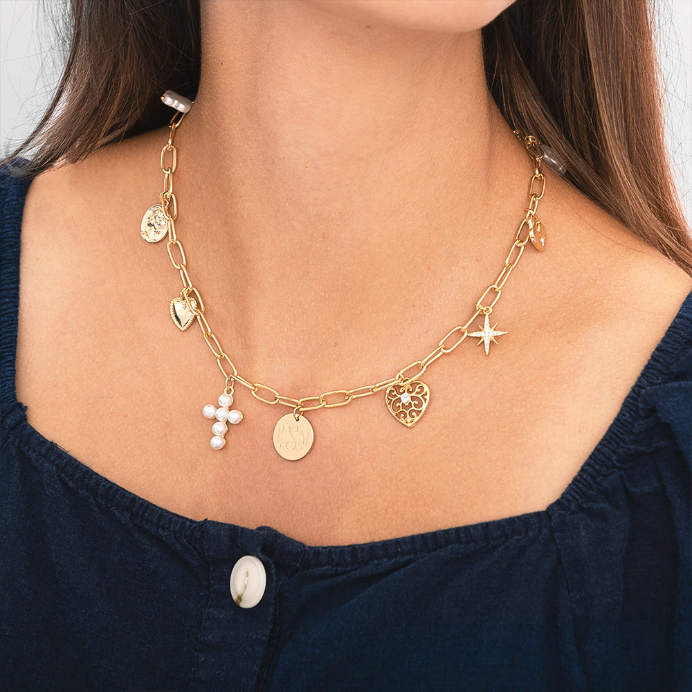 pearl signature charm necklace on girl