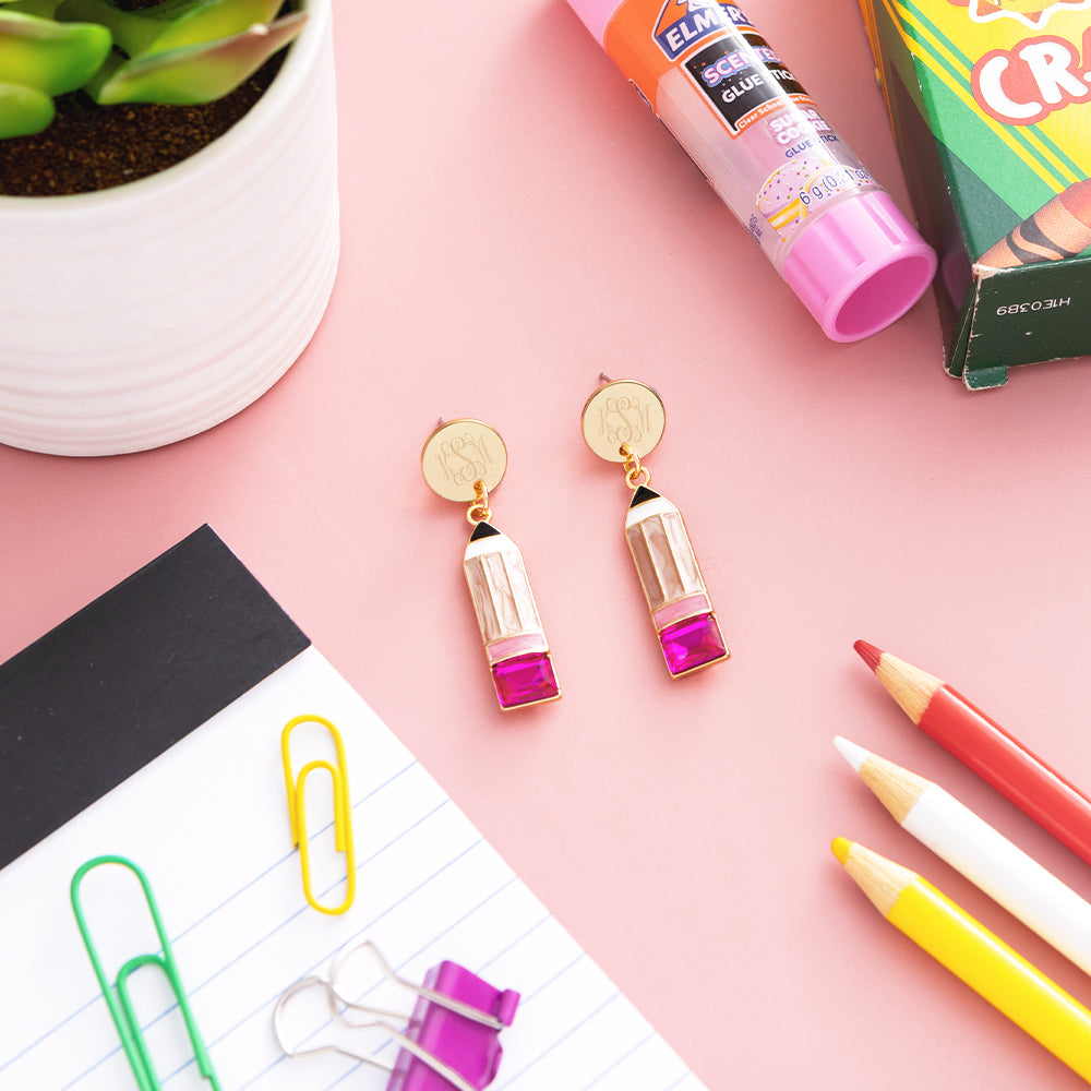pencil earrings with school supplies