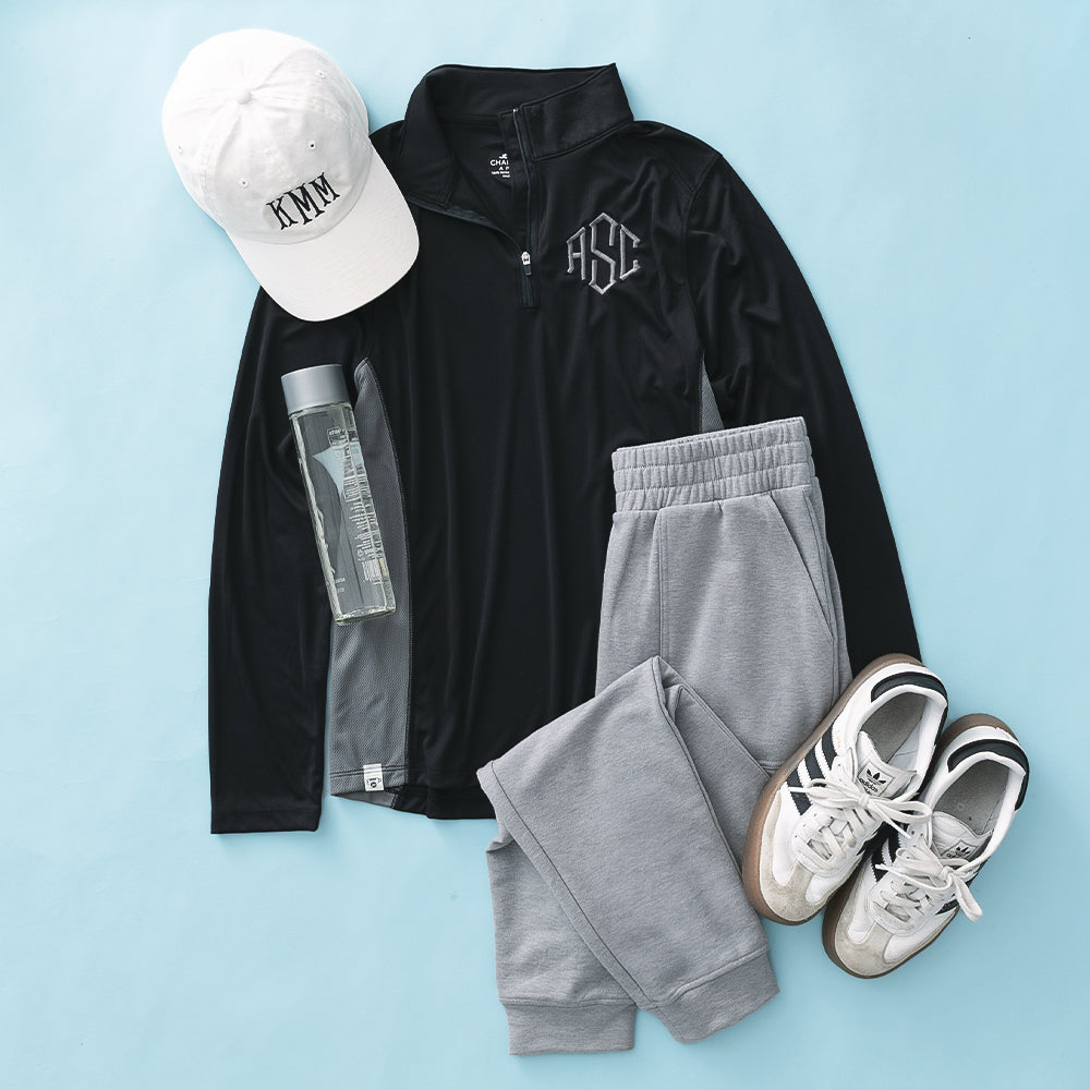 personalized black and grey quarter zip pullover ootd 