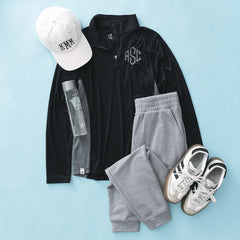 personalized black and grey quarter zip pullover ootd 