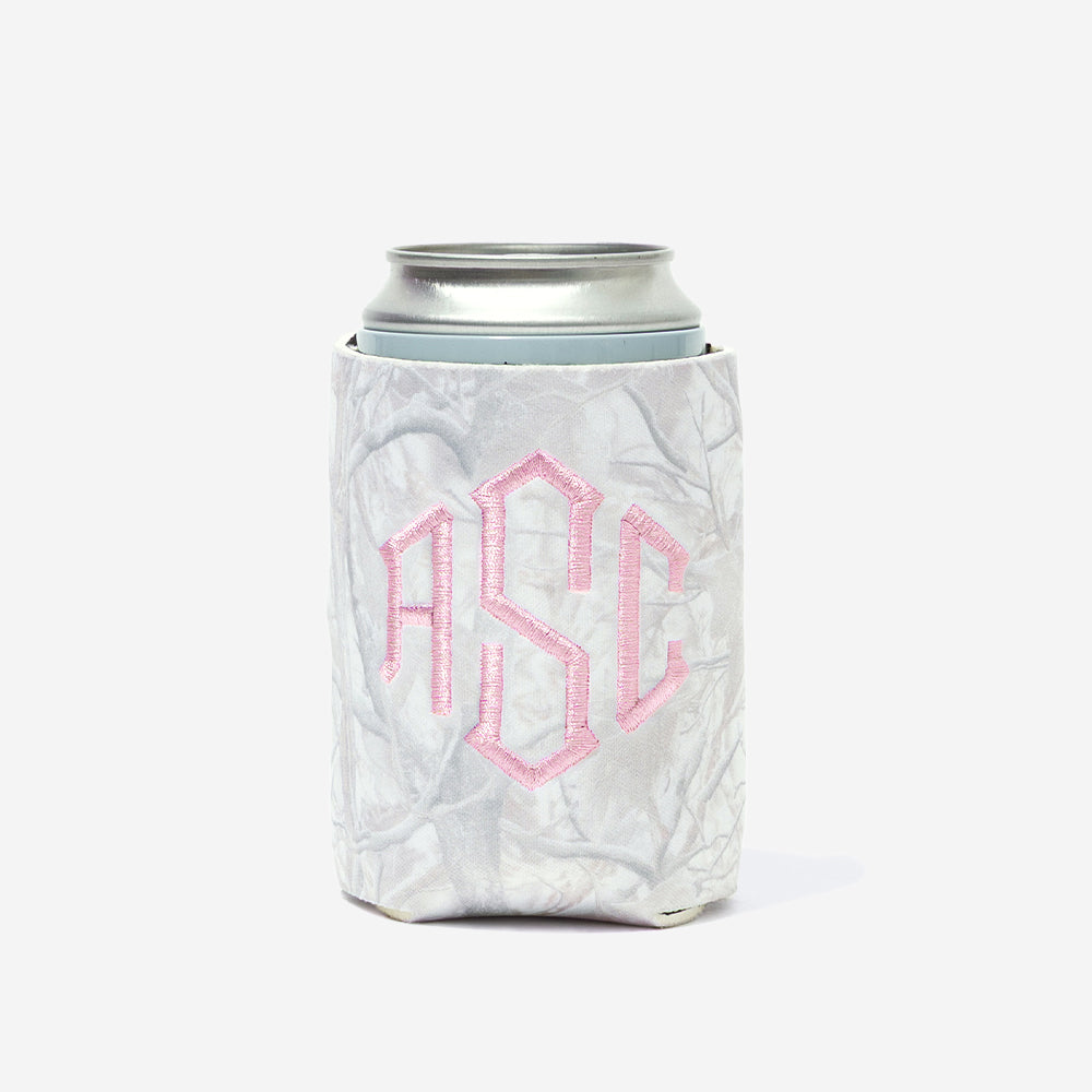 personalized can koolie in birch camo pink