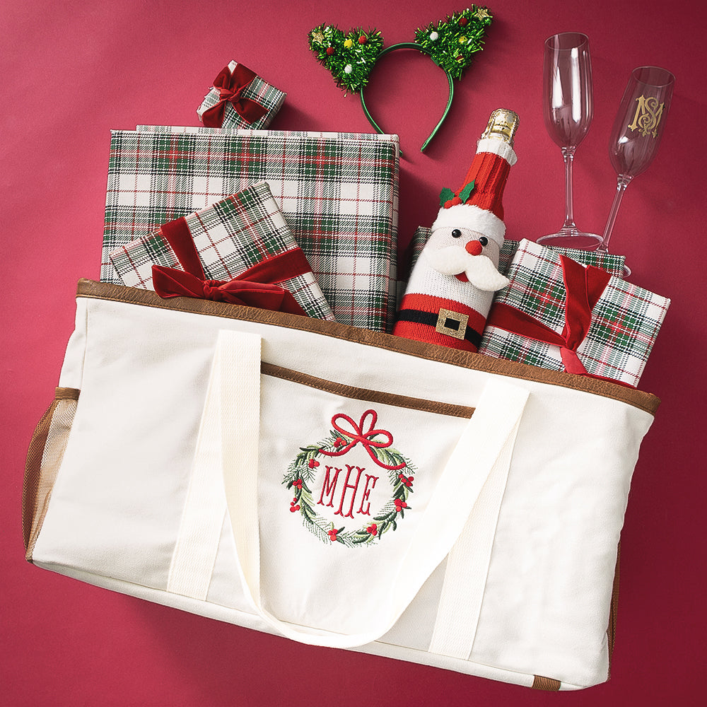 personalized christmas wire top extra large tote packed 