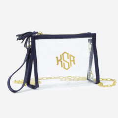 personalized clear stadium bag in navy octagonal