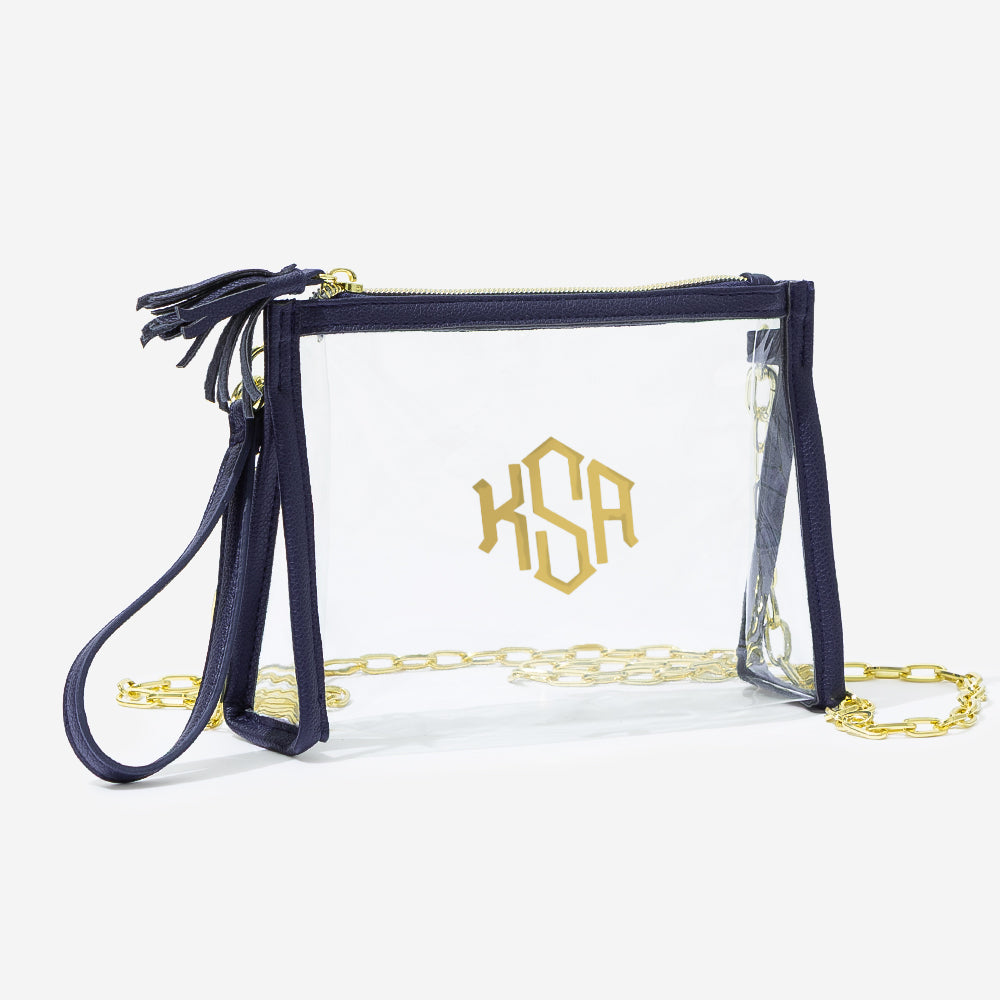 personalized clear stadium bag in navy octagonal
