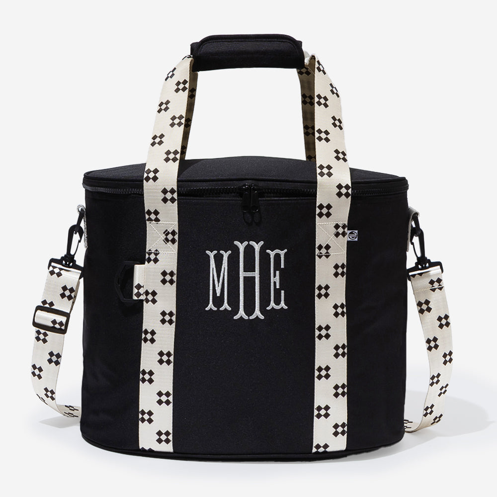 personalized cooler in black ditsy diamond