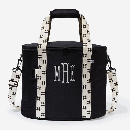 personalized cooler in black ditsy diamond