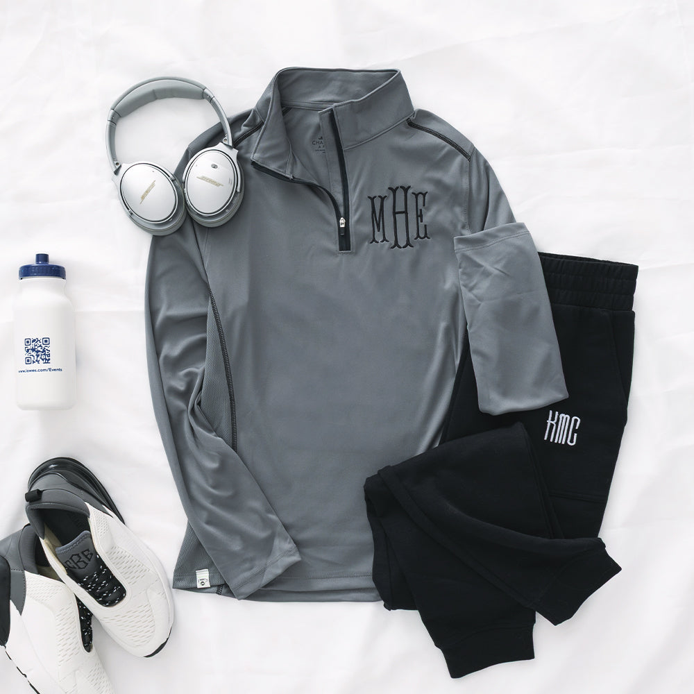 personalized grey quarter zip pullover ootd 