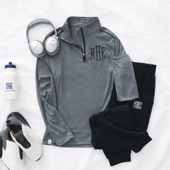 personalized grey quarter zip pullover ootd 