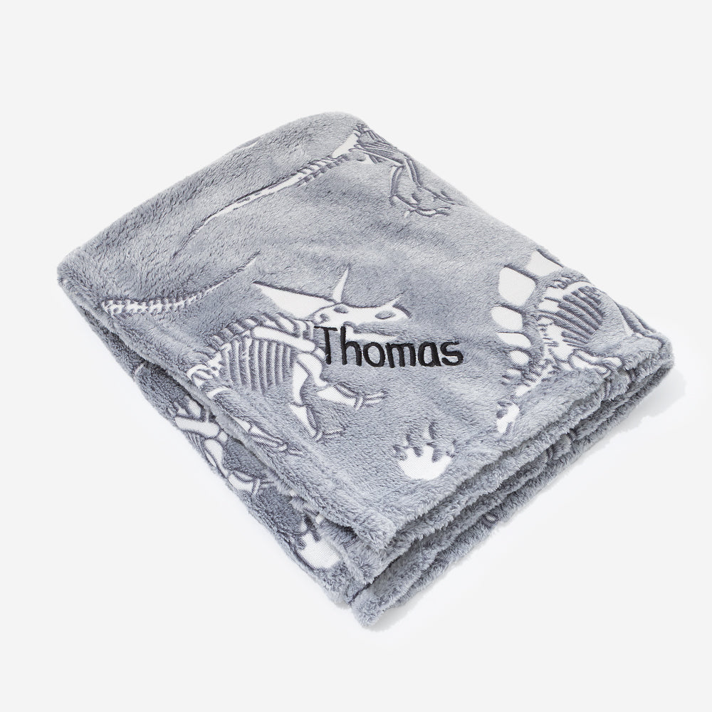 personalized kids plush blanket in dinosaurs skeletons 