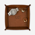 brown personalized mens valet leather tray