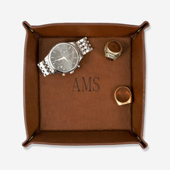 brown personalized mens valet leather tray