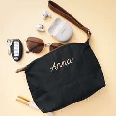 personalized lightweight wristlet in black with accessories 