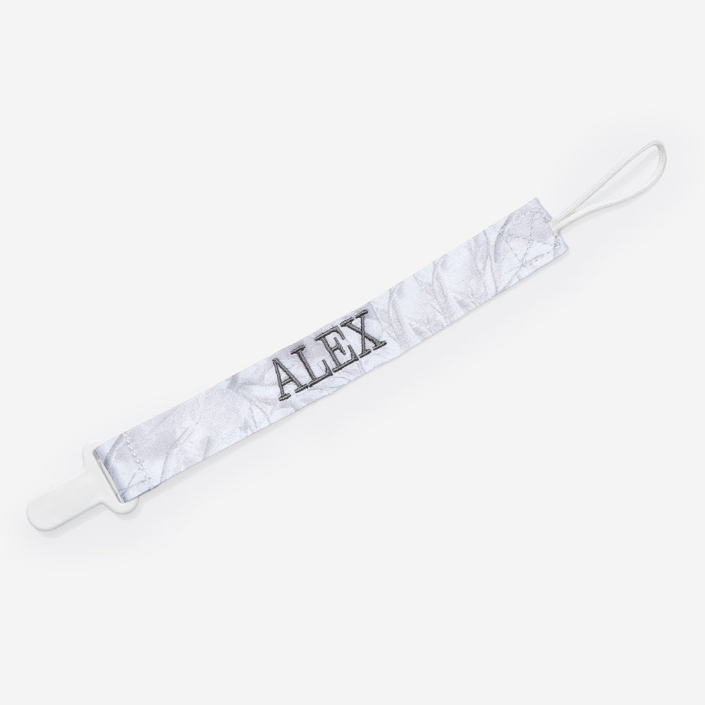 personalized paci clip in birch camo