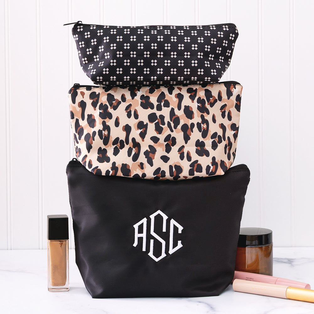 Monogrammed Packable Cosmetic Bags | Black Classic Cheetah