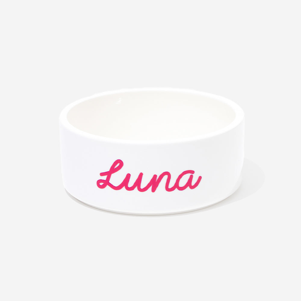 personalized pet ceramic pet bowl in white