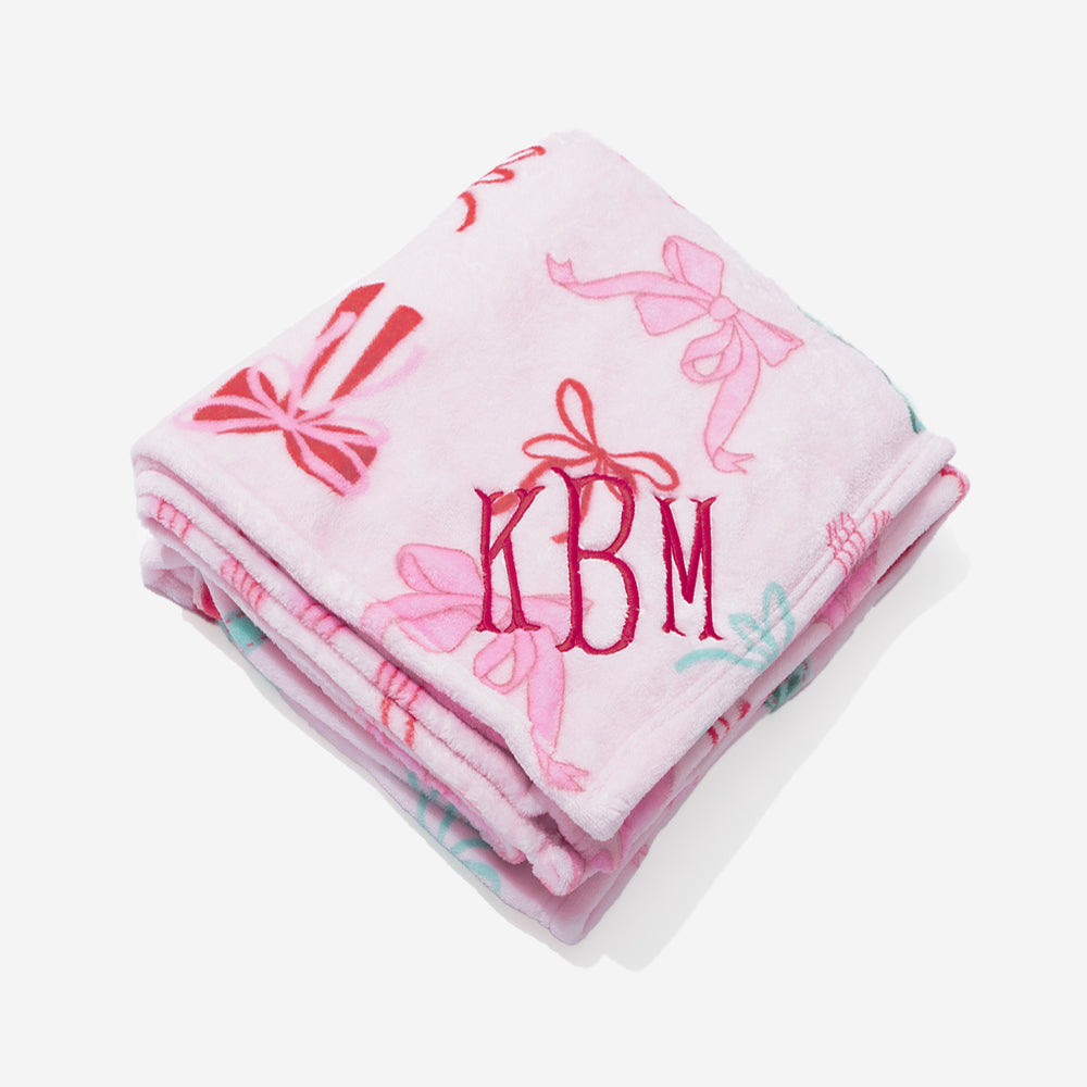 personalized plush blanket in christmas coquette