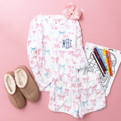 pink blue coquette kids softspun lounge set flatlay