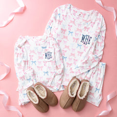 pink blue coquette softspun lounge set flatlay mom and me
