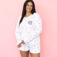 pink blue coquette softspun lounge set on julia ann studio shot