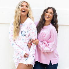 pink blue coquette softspun lounge set with pink bow sweatshirt