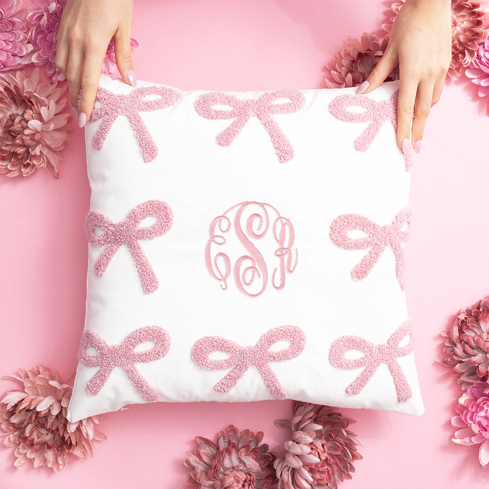 pink bows bow pillow sham flatlay
